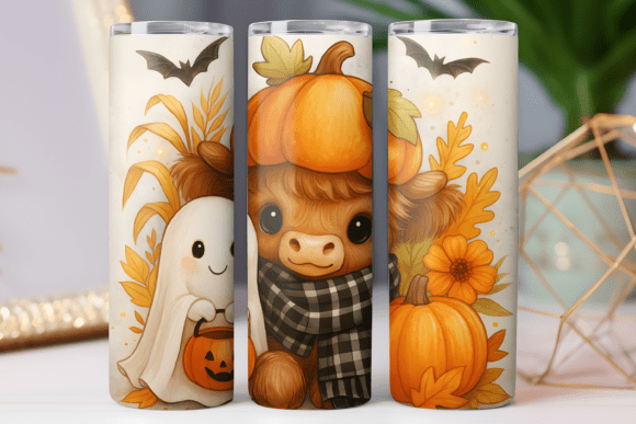 Cow Spooky Tumbler Wrap Design PNG